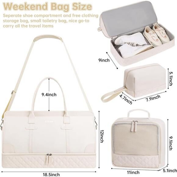 Weekender Overnight Bags for Women, Large Travel Duffle Bags with Shoe - Picture 2 of 7